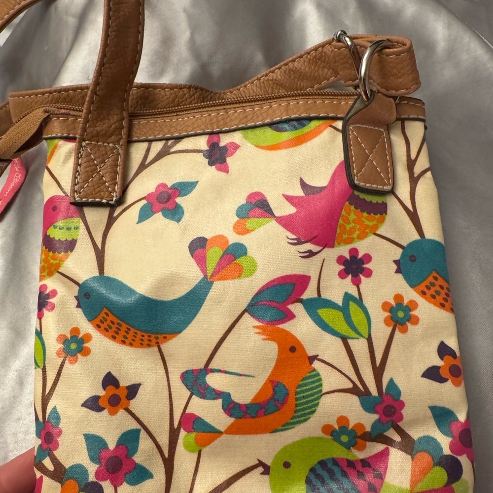 Lily bloom colorful green, pink, blue bird pattern small crossbody purse bag EUC - Picture 4 of 8